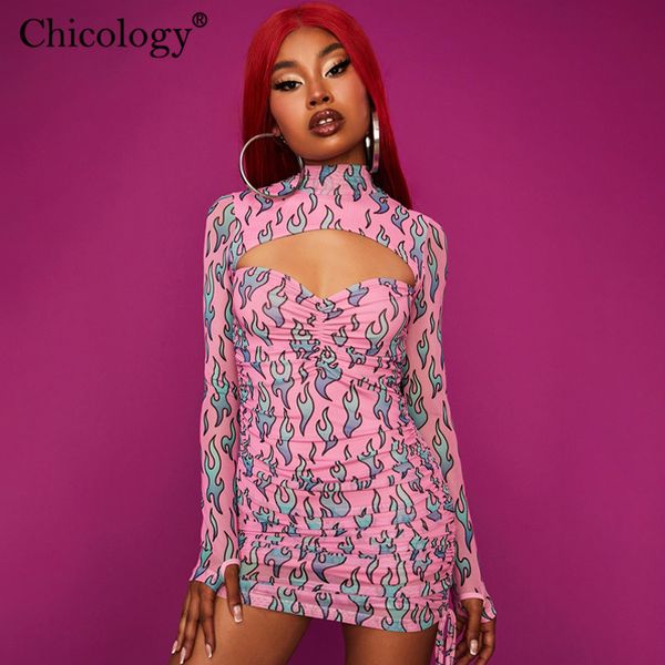 Urban Sexy Dresses Chicology Pink Fire Y2K Süßes Kleid Langarm Bodycon Party Club Outfits Damen Sommerkleidung Geburtstag Streetwear 230808