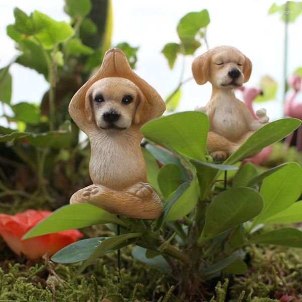Decorações de jardim Conjunto de estátua de cachorro de ioga Decoração em miniatura Vaso de plantas Alpendre Remendo de flores Janela Terraço Varandas Enfeites de mesa