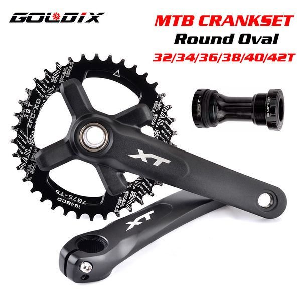 Bike gruplar XT Bisiklet Krankset 104BCD MTB Krank Kanserleme 170mm 175mm Siyah Yuvarlak Oval 32T 34T 36T 38T Alüminyum Alaşımlı 230808