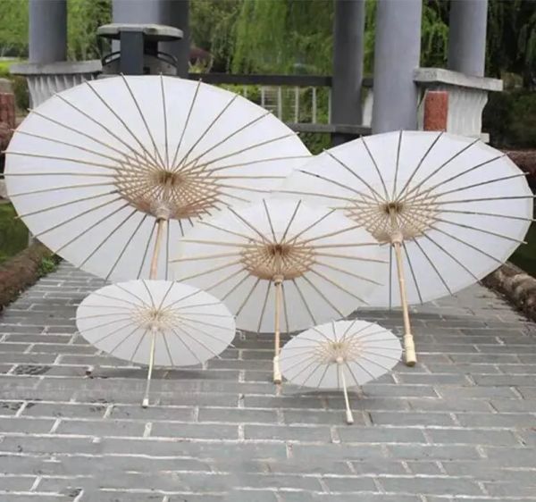 Guarda-chuva de papel DHL 40 60cm de diâmetro China Japão Guarda-sol tradicional Armação de bambu Cabo de madeira Guarda-sóis de casamento brancos Guarda-sóis artificiaisZZ