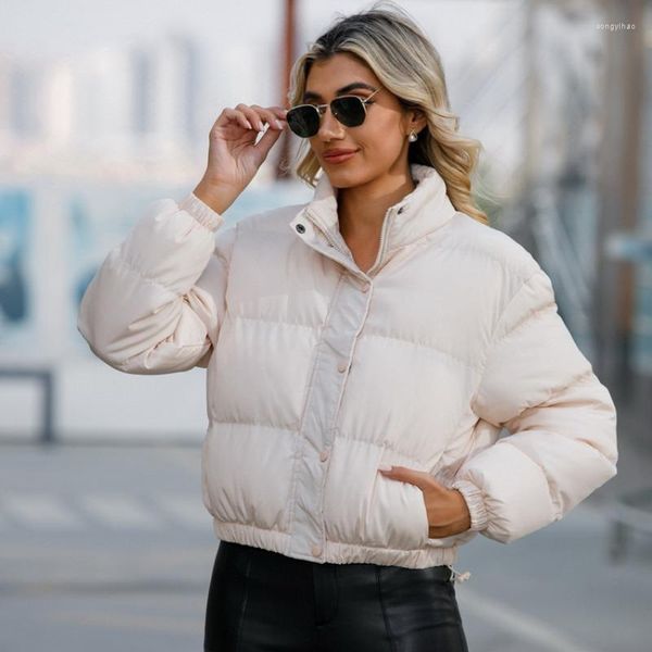 Trench Coats Feminino Jaqueta de Inverno para Mulheres 2023 Branco Preto Grosso Quente Moda Casual Zip Up Algodão Bomber Coat Parkas Puffer Y2k