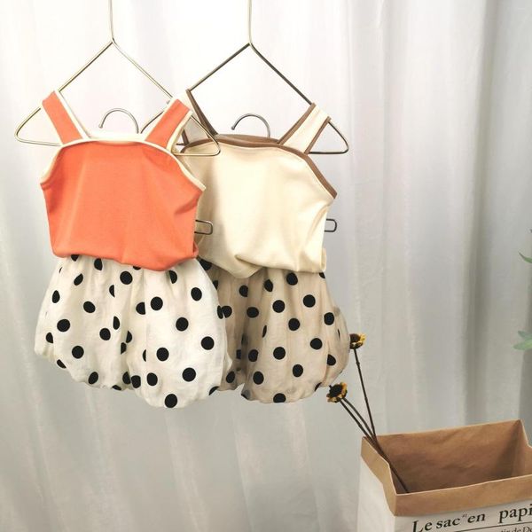 Kleidung Sets 2023 Schöne Kinder Baby Mädchen Sommer Kleidung Solide Ärmellose Weste Tops Polka Dot Print Shorts Großhandel Drop