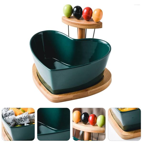 Conjuntos de louça Tigela de frutas Garfo Sobremesa em forma de coração Frutas Cerâmica Salada Utensílios de mesa domésticos Garfos