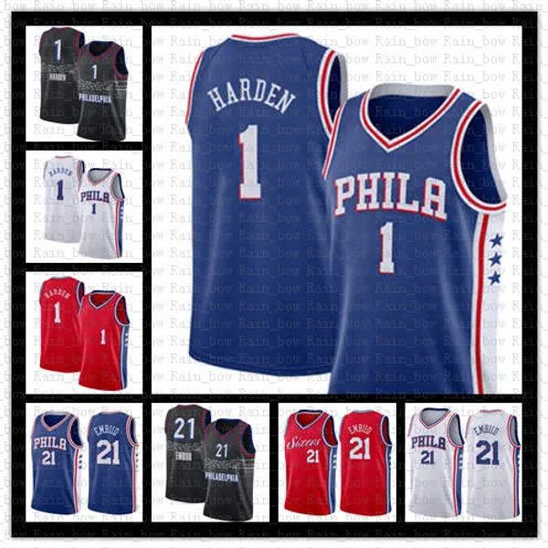 Philadelphia''76ers''New James 1 Harden Joel 21 Embiid Basketbol Forması Allen 3 Iverson Julius 6 Erving Erkek Gömlekler Vintage Forma Redcustom Erkek Kadınlar