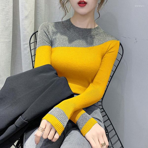 Camisolas Femininas Suéter de Gola Rulê Fina Senhora Top de Manga Longa Roupas da Moda Coreana Outono Slots Pulôver Tops