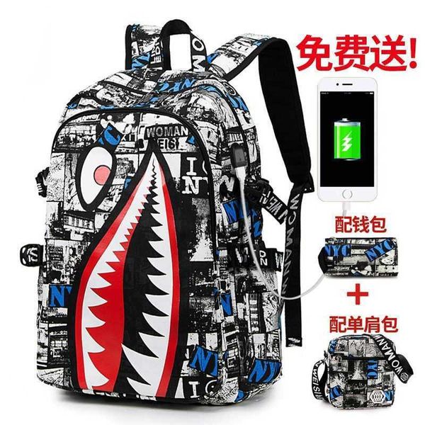 Hallowmas Designer Shark Mochila Pode Carregar Bateria De Celular De Grande Capacidade Mochila Unissex Moda Jovem Padrão De Desenho Animado Aluno Mochila Bolsa De Viagem 230809