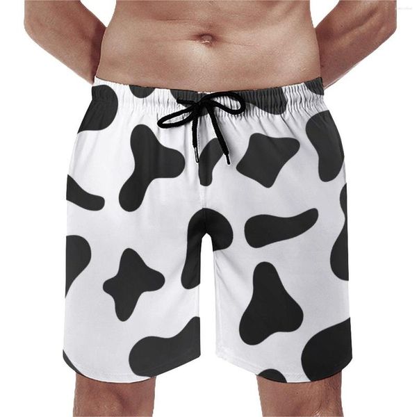 Shorts Masculino Prancha Com Estampa De Vaca Textura Da Pele Casuais Calções de Banho Manchas Preto e Branco Secagem Rápida Esportes Praia