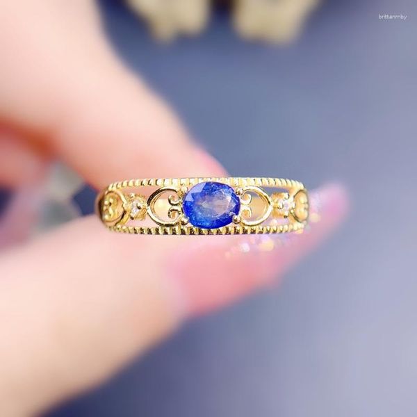 Cluster Rings Natural Real Blue Sapphire Anello tradizionale per gioielli 925 Sterling Silver 4 5mm 0.5ct Gemstone Fine Uomo Donna J22916