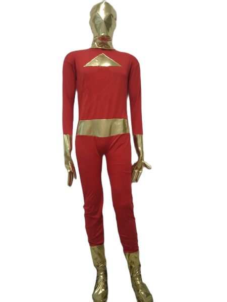 Cosplay Catsuit Red and Golden Mixed Color Spandex Zentai Bodysuit Halloween macacão Unisex Outfit Halloween Party Fancy Dress