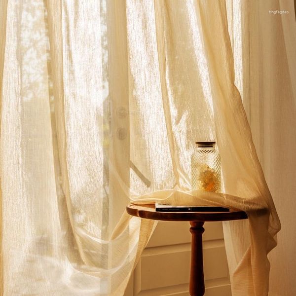 Cortina 2 pçs/conjunto gaze dourada fluida luz francesa cortinas transparentes de luxo quarto fantasia sala de estar
