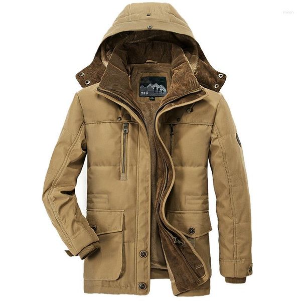 Jaquetas masculinas jaqueta longa de penas casaco de inverno com capuz casual parka térmica 6XL justa multibolso cargo