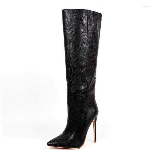 Botas 2023 Moda Feminina Super Salto Alto Joelho Couro Sintético Primavera Outono Bico Apontado Sapatos Longos de Inverno 41 42 43