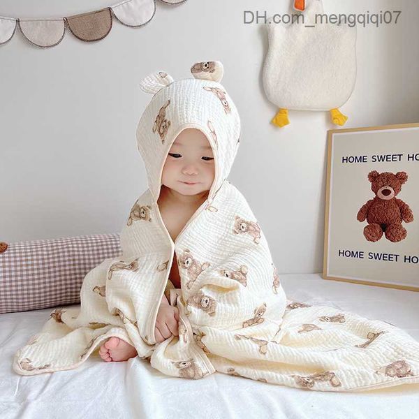 Cobertores Swaddling Baby algodão com capuz toalha de banho toalha de pano roupas infantis toalha de banho de praia bebê recém-nascido menino e menina cobertor de embalagem macia 130X70cm Z230809