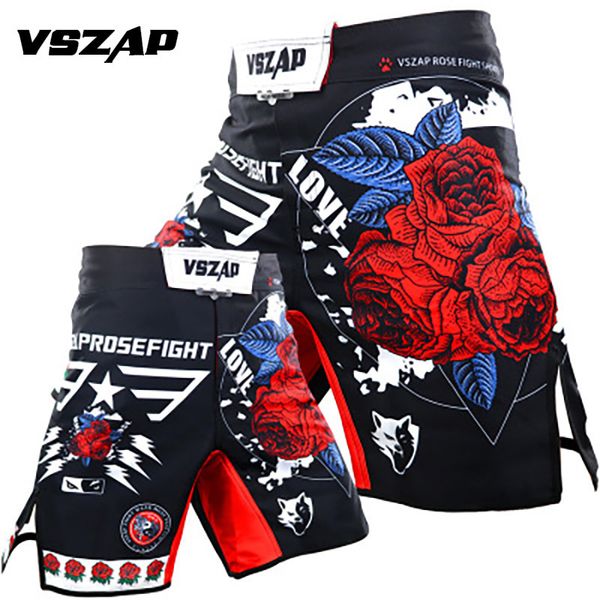 Shorts Masculino VSZAP Rose Shorts MMA Kick Boxing Muay Thai Shorts Trunks BJJ Training Shorts Fitness Sanda Boxe Fight Wear Calça Grappling Mma 230808