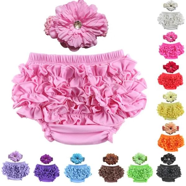 12 Farben Baby Satin Rüschen Bloomers Hose Windelüberzug mit Stirnband Säugling Spitze PP Hosen Kleinkind Kinder Rüschen Baumwolle Unterwäsche BloomersZZ