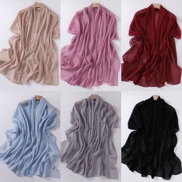 Sciarpe Hijab da donna musulmana di alta qualità Scialli d'argento luccicanti Sciarpa lunga Malesia Foulard islamico Avvolge Accessori