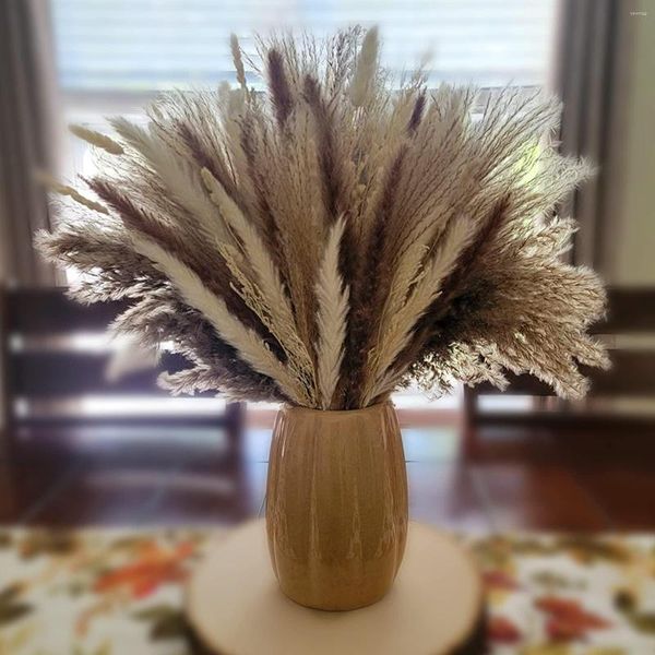 Fiori decorativi Pampas Grass per Boho Home Room Decor Natural Brown White Fluffy Floral Secchi Bouquet Wedding Arrangement Flower