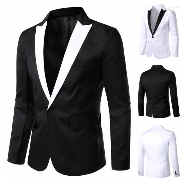 Ternos Masculinos 2023 Terno de Chegada Botão Único Slim Fit Festa Casamento Blazer Casual Preto e Branco Design Sólido Blazers de Colar