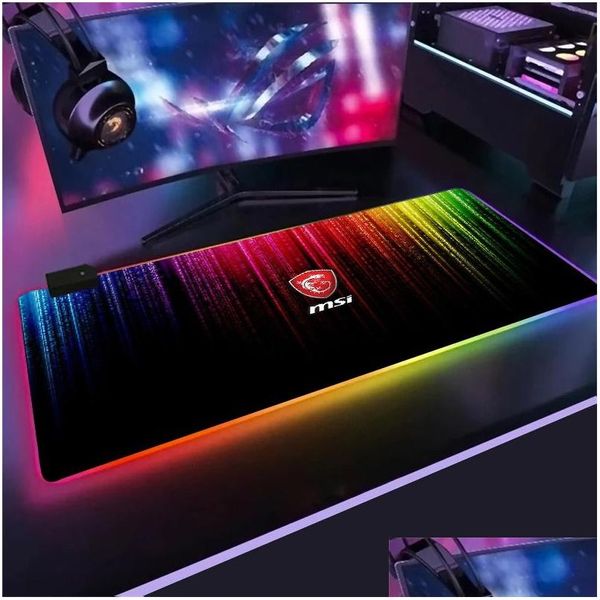 Almofadas de mouse Descansos de pulso Msi Pad Rgb Mousepad Teclado Gaming Tapete retroiluminado Computador Pc Mesa Gamer Mausepad Mesa Presente Drop Del Dhj1S