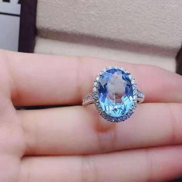 Anelli a grappolo Topazio blu naturale S925 Anello ovale romantico in argento puro Fine Fashion Gioielli da sposa con ciondoli per le donne MeiBaPJ FS