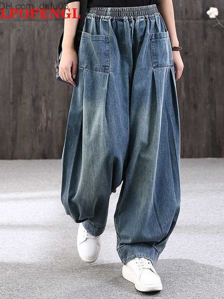 Damenhosen Capris Neue übergroße Jeans für Damen, lässige Crossover-Jeans aus Denim für Damen, Retro-Haremshosen, Hosen von Bloomers 2023, Mom-Jeans mit weitem Bein Z230809