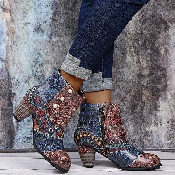 Botlar 2023 Artı Boyutlu Bohem Kadın Doc Martens Etnik Tarzı Günlük Vintage Patchwork Yüksek topuklu ayak bileği T230809