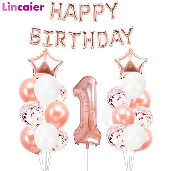 Andere Partyzubehör für Veranstaltungen, Roségoldfolie, Zahlenballon, Konfetti, Latexballon, Partydekorationen für den 1. Geburtstag, erstes Baby, Prinzessin, Mädchen, Junge, mein 1, ein Jahr, 230809