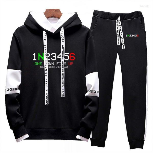 Herren-Trainingsanzüge 2023 Frühling Herbst Biker 1n23456 Motorrad-Logo-Druck Baumwolle Patchwork-Hülse Hoodies Mantel Sporthose Frenulum-Design