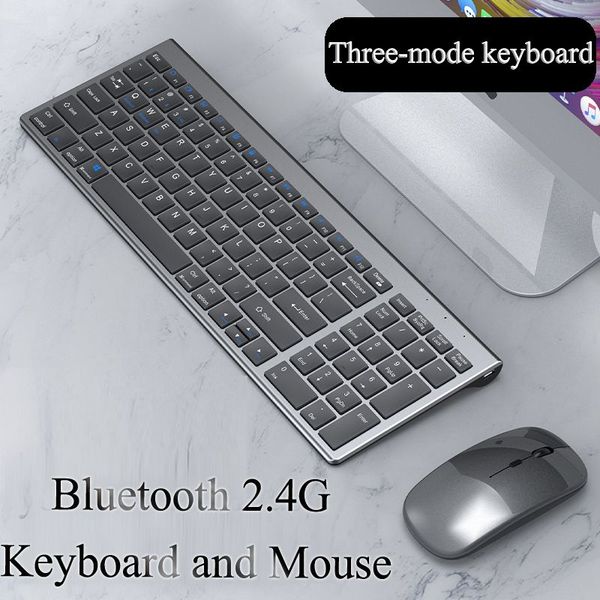 Drahtlose Bluetooth-Tastatur mit drei Modi, geräuschloses Tastatur- und Maus-Kombiset in voller Größe für Notebook, Laptop, Desktop-PC, Tablet