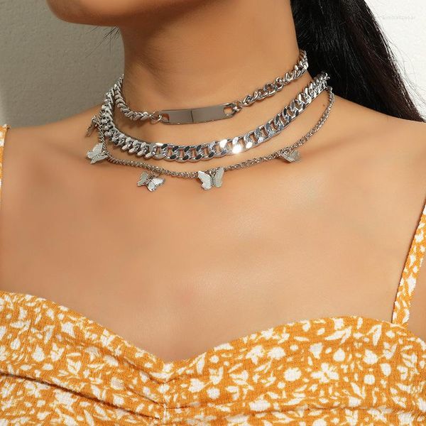 Choker 3 stücke Schmetterling Silber Farbe Halskette Für Frauen Punk Hip Hop DIY frauen Weibliche Schmuck Geschenk Party