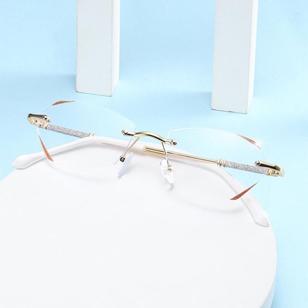 Óculos de Sol Moda Óculos de Leitura Feminino Sem Armação Aro Diamante Meninas 1.0 A 4.0 Presente Dia das Mães Azul Claro Gafas