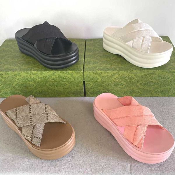 Tasarımcı Terlik Kadın Platformu Moda Sandalet Kalın Tabanlar Çapraz Kayış Sandaletleri 6cm Yüksek Boyut 35-45 Kutu No458