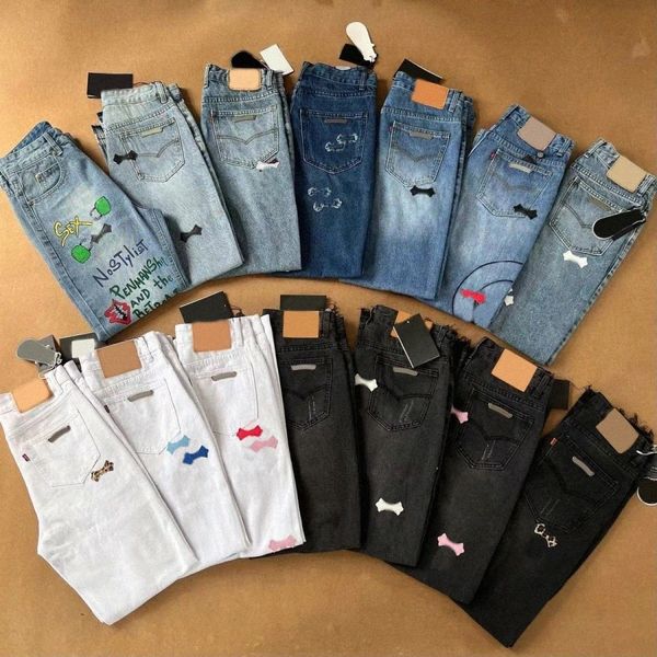 Jeans firmati da donna Pantaloni stampati incrociati Lavati leggeri in vecchi jeans Jeans larghi dritti Jeans da uomo a vita media Pantaloni lunghi da coppia Sciolto Pan casual Z3C6 #