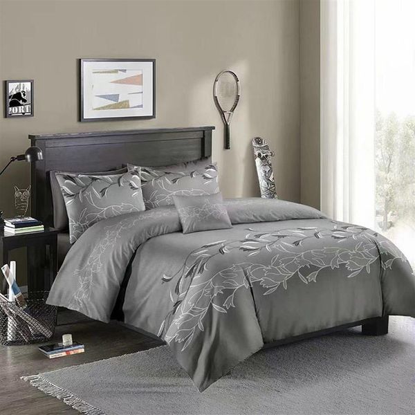 Bettwäsche-Sets im amerikanischen Stil, Bettbezug-Set, graue Blätter, Bett-Sets, Kissenbezug, Einzel-, Doppel-, Queen-Size-Bett, Bettbezug, ohne Füllung, 240 g