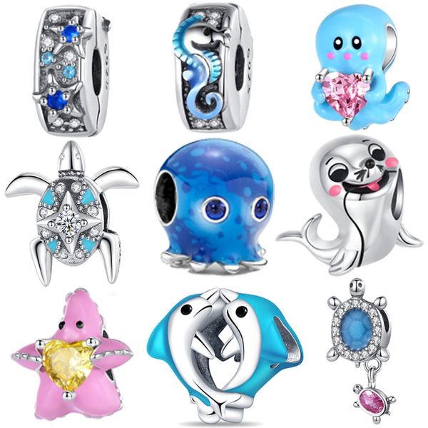 925 Silver Turtle Charms Classic Poplaint Pendant Ocean Series Dolphin Beads Diy Fit Pandora Designer Bracelet Ожерелье для женщин ювелирные изделия роскошные подарки