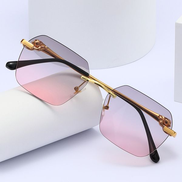 Leoparden-Sonnenbrillenbeine für Frauen, neue personalisierte rahmenlose Lunette Square Street Photo trendige Sonnenbrille