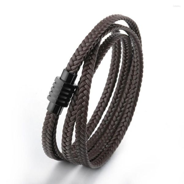 Charm-Armbänder ZG Herren- und Damenarmband aus echtem Leder, geflochten, mehrsträngig, doppellagiges Rindsleder, Titanstahl-Schmuck