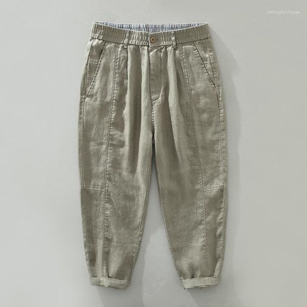 Мужские брюки дизайнер чистый льняный качественный бренд длиной для мужчин модные воздухопроницаемые эластичные брюки.