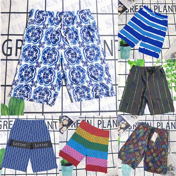 Shorts masculinos clássicos com letras, calças esportivas, roupa de banho fina, respirável, praia, shorts de banho masculinos