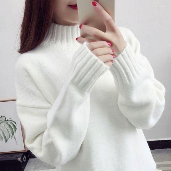 Damenpullover Herbst Winter Damenpullover Koreanischer Mock Neck Warmer Strickpullover Langarm Weiß Classic Bottoming Strickwaren Tops