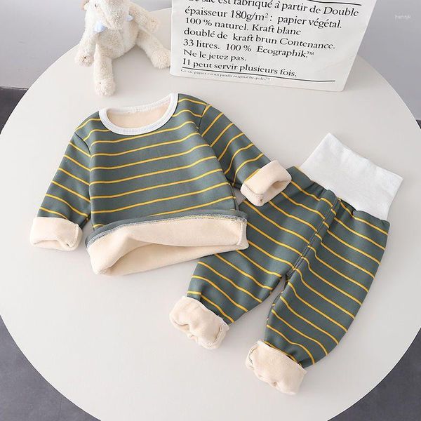 Giyim Setleri Bebek Sıcak Giysiler Takım Ev Giyim Yastıklı Yüksek Bel Göbek Koruma Pijama Erkekler Sonbahar İnce Kadife Kızlar