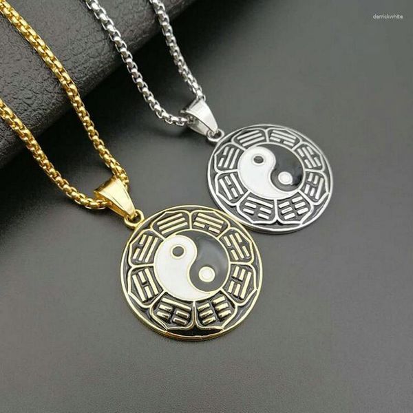 Colares com pingente aço inoxidável 316 tai chi yin yang preto e branco bagua