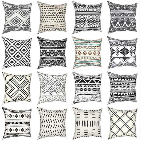 Cuscino Cuscino decorativo Retro motivo boemo Nero Casi bianchi Tribali geometrici Boho Etnici Fodere per cuscini Decor Federa per311r