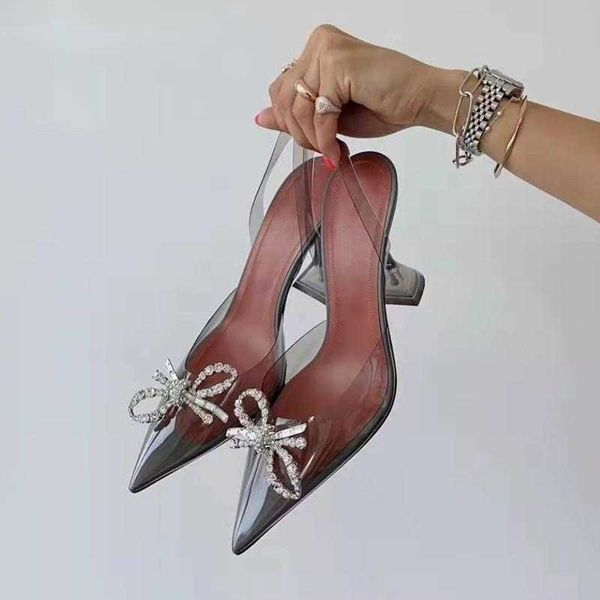 Moda Strass Bowknot Donne Pompe Sexy PVC trasparente Slingback Tacchi alti Jelly Shoes Summer Ladies Wedding Bridal 230807