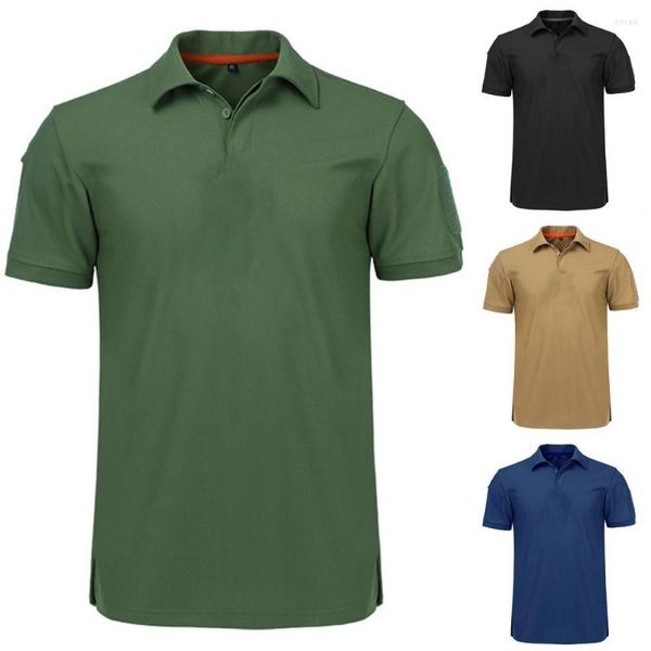 Herren-T-Shirts, militärisches taktisches Hemd, Outdoor-Sport, schnell trocknend, Revers, kurzärmelig, Sommer, atmungsaktiv, Wandern, Training, T-Shirt mit Knöpfen