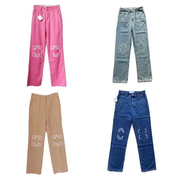 Pantaloni di jeans da donna ricamati di design Pantaloni di jeans blu di moda Jeans dritti stile street vintage Affascinanti pantaloni cachi rosa