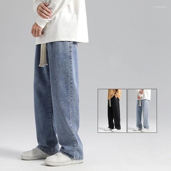 Jeans da uomo ANBOHOU Primavera Autunno Streetwear Baggy Men Fashion Pantaloni larghi dritti a gamba larga Abbigliamento maschile di marca Nero Azzurro