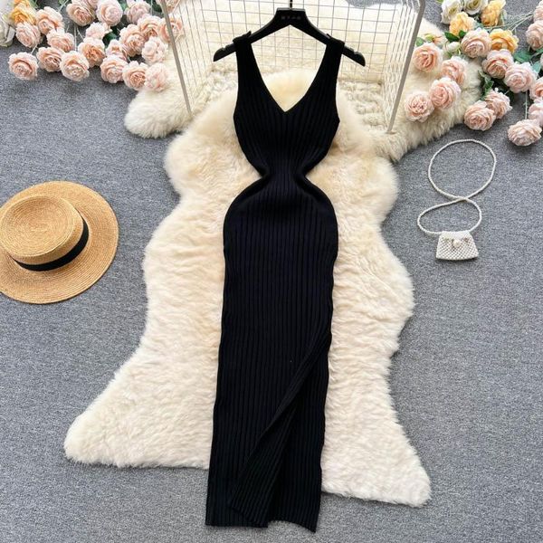 Abiti casual YuooMuoo Chic Fashion Sexy Wrap Hips Split Abito estivo lavorato a maglia Donna Slim Elastic Bodycon Long Streetwear Abiti Vestido