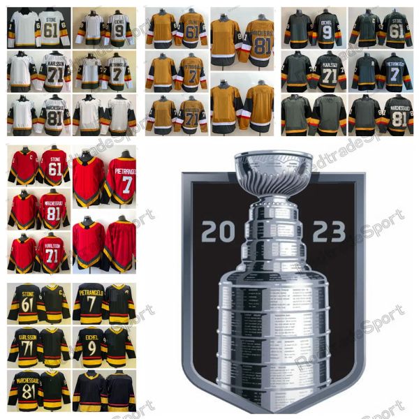 Vegas''Golden''Knights''2023 Stanley Cup Final Hóquei Jerseys 61 Mark Stone C 7 Alex Pietrangelo 71 William Karlsson 81 Jonathan Marchessault 9 Jack