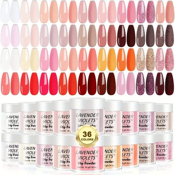 36-Farben-Dip-Puder-Starter-Set: Nude, Pink, Rot, Gelb, neutrale französische Acrylfarben mit Glitzer für Home-Salon-Dip-Maniküre-Nagelkunstdesigns
